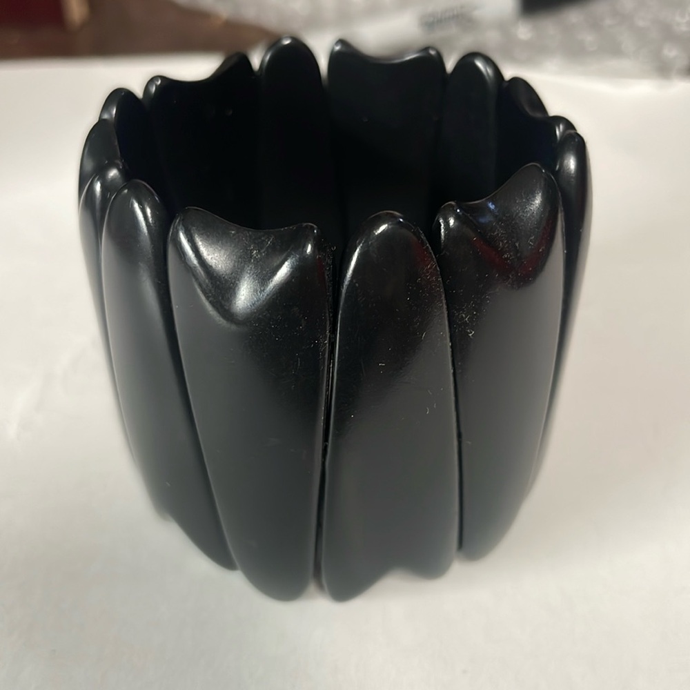 Vintage Stretch Statement Solid Black Bangle Brac… - image 1